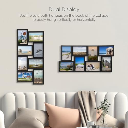 MELANNCO 8-Opening Collage Picture Frame for Wall, Holds Eight 4x6 Photos, Black Plastic, Horizontal or Vertical Hanging, 23.5 x 11.5 Inches - Image 6