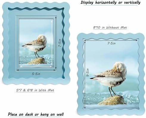 8x10 Blue Picture Frame with Mat for 5x7/6x8, Curved Wavy Edge Deco Wooden Real Glass, Vertical or Horizontal Display Photo Gallery Wall & Tabletop Frame - Image 3