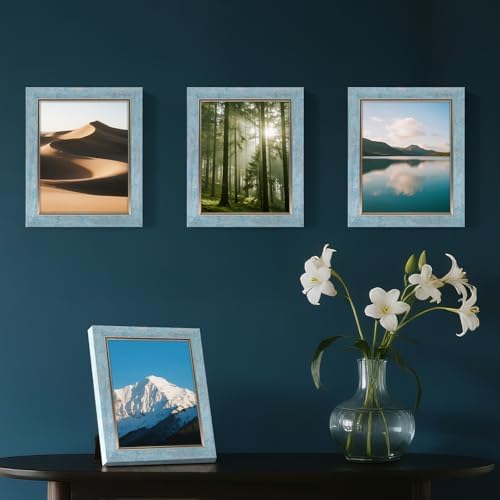 XUANLUO 8x10 Picture Frames Set of 4,Rustic Retro Photo Frame(Blue) - Image 4