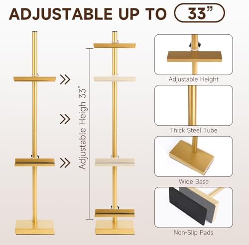 Adjustable Tabletop Easel Stand for Picture Frames up to 33" H - Metal Frame Holder Stand for Sign, Artwork, Canvas Display - Compact Black Small Easel Stands for Home Office Galleries (Golden) - Image 5