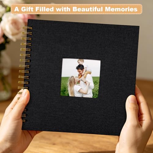 Scrapbook Photo Album Linen Cover, 8 x 8 Inch Hardcover Kraft White Pages Memory Book, for Travel Wedding Guest Book Christmas Baby Shower (20 Sheets/ 40 Pages,Black) - Image 6