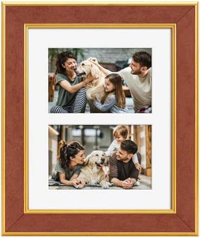 Suede 8x10 Picture Frame Display 2 Opening 4x6 Double Picture Frames Collage Wall Decor with Mat,Multi Photo Frame for Plexiglass,Wall or Tabletop Decor,1Pack,Brown - Image 3