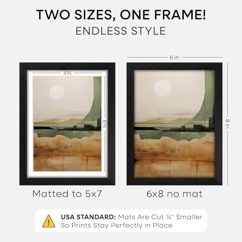 Homeforia 6x8 Black Oak Picture Frame, High-End Wood, 5x7 Mat, Glass - Image 2