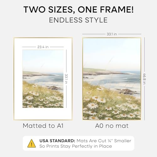 Homeforia A0 Gold Poster Frame, High-End Metal, A1 Mat, Glass - Image 2