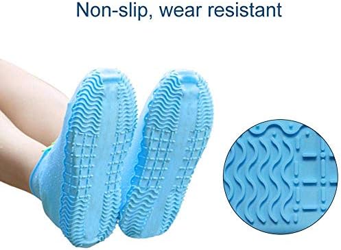 Shiwely Silicone Waterproof Shoe Covers, Upgrade Reusable Overshoes with Zipper, Resistant Rain Boots Non-Slip Washable Protection for Women, Men (M (Women 5-7, Men 5-6), Blue) - Image 4