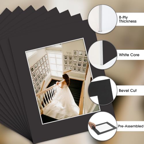 Golden State Art, 10 Pack 11x14 Slip-in Photo Mats Kits for 8x10 Photos, Pre-Pasted Backing Boards, Acid-Free, 8-Ply Thick Cardboard Frames, with Clear Storage Bags (Matte Black) - Image 3