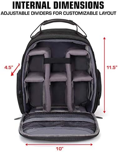 USA Gear Portable Camera Backpack for DSLR with Customizable Accessory Dividers, Weather Resistant Bottom and Comfortable Back Support - Compatible with Canon, Nikon, Sony, Fujifilm, and More (Black) - Image 4