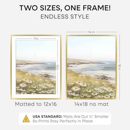 Homeforia 14x18 Gold Picture Frame, High-End Metal, 12x16 Mat, Glass - Image 2