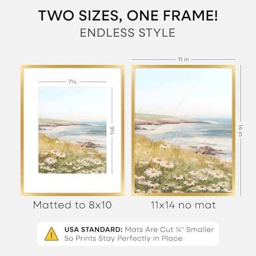 Homeforia 11x14 Gold Picture Frame, High-End Metal, 8x10 Mat, Glass - Image 2