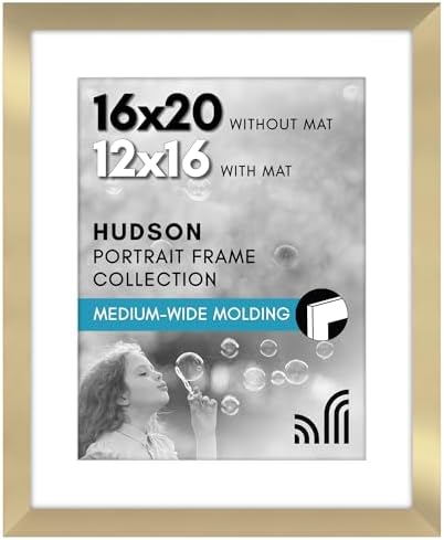 Americanflat 16x20 Poster Frame - Matted to 12x16 - Engineered Wood - Gold by Americanflat
