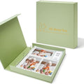 4x6 Photo Storage Box with 3-Ring Slip-In Album, Linen Binder Organizer with Gold Foil Cover, Holds 310 Photos with Blank Memo Cards for Memories & Keepsakes, Light Green by Hiwhy