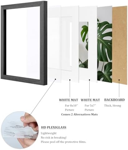 Egofine 11x14 Picture Frames Set of 4, Made of Solid Wood Covered by Plexiglass 5x7 and 8x10 with Mat or 11x14 without Mat, for Table Top Display and Wall Mounting Photo Frame Rustic Black - Image 4