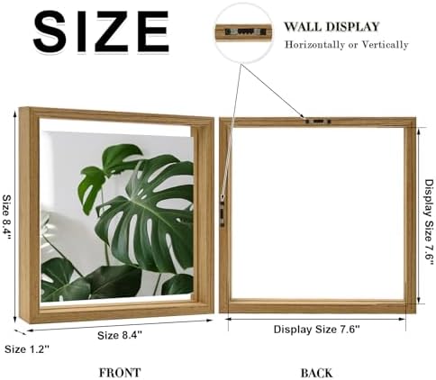 Egofine 8x8 Floating Frames Set of 2, Double Plexiglass Picture Frame, Made of Solid Wood Display Any Size Photo up to 8x8, Wall Mount or Tabletop Standing, Carbonized - Image 2