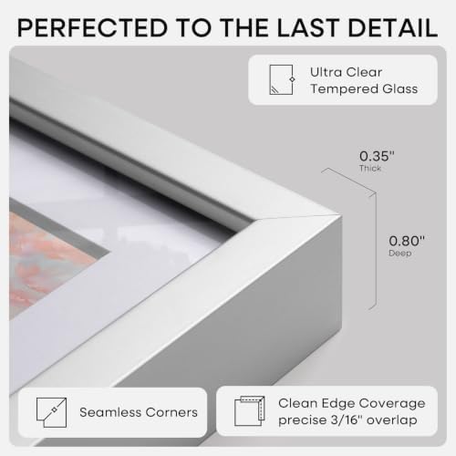 Homeforia 20x30 Silver Picture Frame, High-End Metal, 16x24 Mat, Glass - Image 6