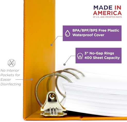 Carstens 3-Inch Heavy Duty 3-Ring Binder - Side Opening, Mango, Durable Plastic, Precision No-Gap Rings, Waterproof Cover, No Pockets, Holds 400 US Letter Sheets, BPA-Free, Made in USA (1736-00-3R) - Image 2