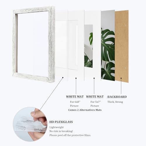 Egofine 9x12 Picture Frames Set of 4, Made of Solid Wood Covered by Plexiglass 5x7 and 6x8 with Mat or 9x12 without Mat, for Table Top Display and Wall Mounting Photo Frame Driftwood White - Image 4