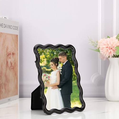 4x6'' Black Heavy Duty Photo Frame,Unique Wave Design High-End Zinc Alloy Picture Frames 6x4'',Fashionable Style Frame with Velvet & Backing for Desktop and Wall Decor - Image 3