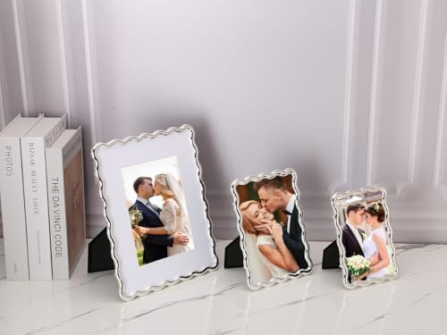 Silver 10x12'' Heavy-Duty Zinc Alloy Picture Frames with Acid Free Mat for 8x10'',Wave Design Silver Picture Frame with Black Premium Velvet Backing,for Desktop and Wall Hanging. - Image 3
