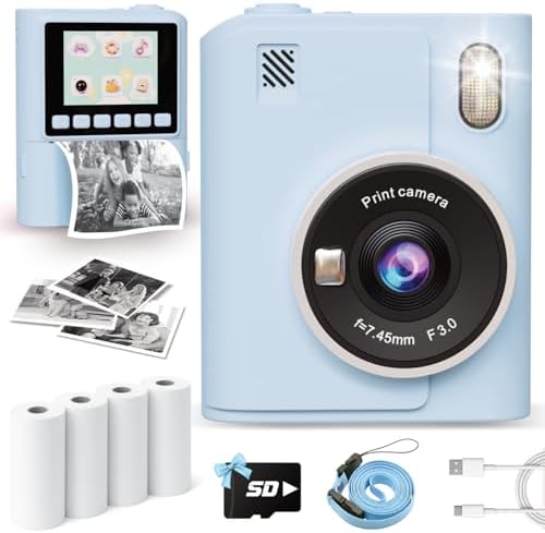 Instant Print Camera for Kids, 1080P Instant Digital Print Cameras for Toddler, Portable Toy for 4 5 6 7 8 9 10 Year Old Girl, Christmas Birthday Gifts for Girls Boys with SD Card Blue by ANBURI