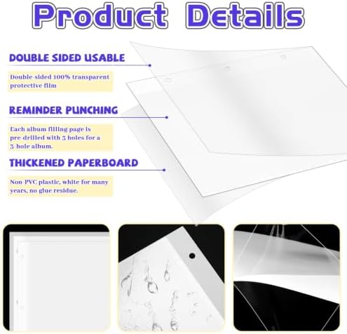 VOKOY 20 Sheets/40 Pages Photo Album Pages for 3 Ring Binder, Self Adhesive Scrapbooking Album Refill Pages Replacement Photo Album Sheets for 2x3 4x6 5x7 8x10 Photo or Cards, 11 x 9 Inch - Image 3