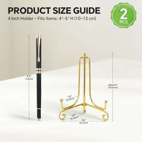 Artliving Plate Stands for Display, 4 Inch Decorative Plate Holder, Metal Picture Stand for Table, Small Easels for Display Card, Photo, and PSA Slab - Ideal for Party and Wedding (Gold, 2 Pack) - Image 2