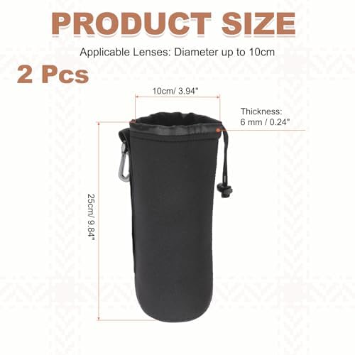 PATIKIL 2 Pcs Camera Lens Pouch, 4" ID x 10" H Drawstring Lens Pouch Protective Camera Lens Case Bag Soft Plush Neoprene Bag for DSLR Photography Gear, Black - Image 2