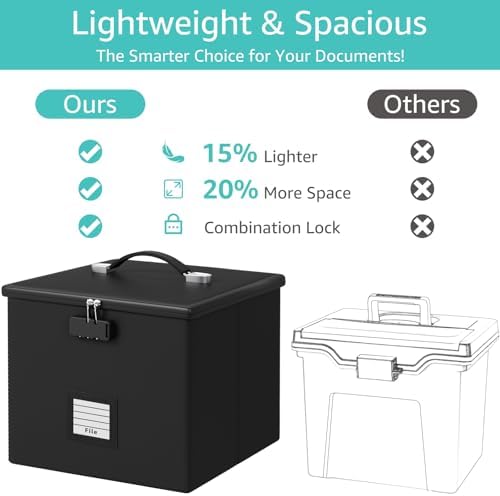 Fire Proof File Box for Documents - Portable Fireproof Document Organizer Box with Handle Waterproof Safe Locking Folder Storage with Lid - Image 3