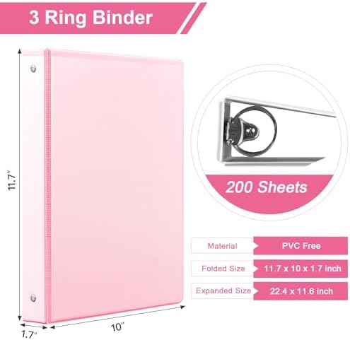 SUIN 1-inch 3 Ring Binder with 2 Interior Pockets, 1''Durable Binders Holds US Letter Size 8.5'' x 11'' Paper - Versatile Binders for Office, Home, and School Use, 6 Pack Pastel Pink - Image 2
