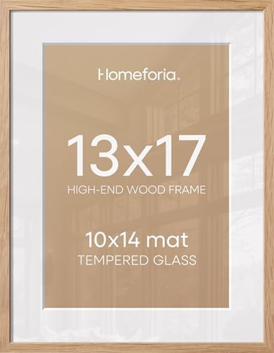 Homeforia 13x17 Natural Oak Picture Frame, High-End Wood, 10x14 Mat, Glass by Homeforia
