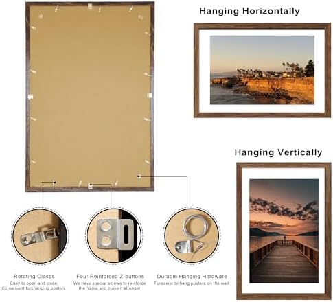 24x36 Poster Frame Set of 2, 24 x 36 Wood Picture Frames with Mat for 20x30, Wooden Photo Frame with Tempered Glass Cover for Wall Mounting Display, Rustic Brown - Image 4