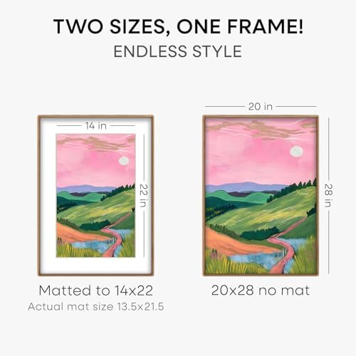 Homeforia 20x28 Mortise&Tenon Natural Oak Picture Frame, 14x22 Mat, Glass - Image 3
