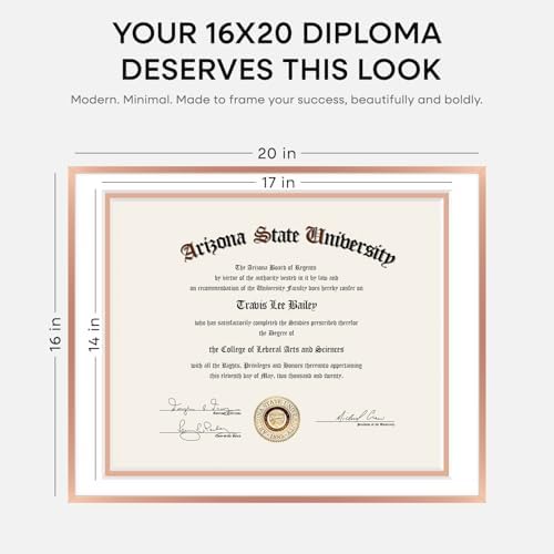 Homeforia 16x20 Rose Diploma Frame, High-End Metal, 14x17 Mat, Glass - Image 2