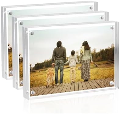 Sezanrpt Acrylic Picture Frames 2.5x3.5 inches Pack of 3, Clear Double Sided Magnetic Photo Block Frame,Desktop Frameless Picture Display, Wallet Small Picture Frames 2x3 by Sezanrpt