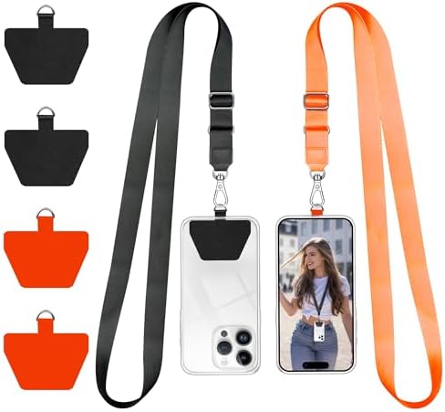 Doormoon Phone Lanyard, Universal Adjustable Neck Strap for Phone Case Keys ID Badges Cell Phone Lanyard Compatible with iPhone, Samsung, Most Smartphones, 2 Pack, Black Orange by Doormoon