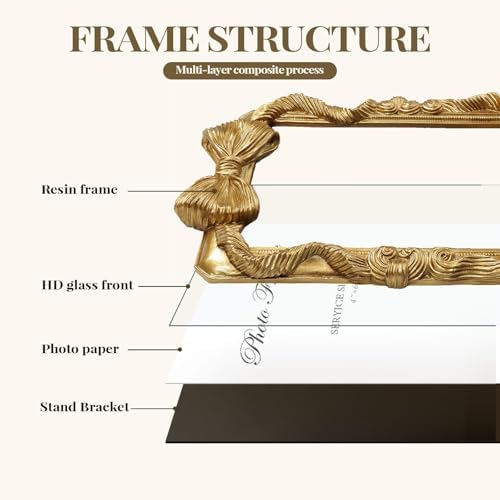 Cuspin 8x10 Gold Picture Frame, Vintage Bowknot Ornate Resin Frame - Image 6