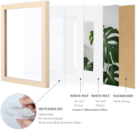 Egofine 8x10 Picture Frames Set of 4, Made of Solid Wood Covered by Plexiglass 4x6 and 5x7 with Mat or 8x10 without Mat, for Table Top Display and Wall Mounting Photo Frame Oak Wood - Image 4
