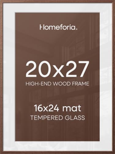 Homeforia 20x27 Brown Oak Picture Frame, High-End Wood, 16x24 Mat, Glass by Homeforia