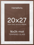 Homeforia 20x27 Brown Oak Picture Frame, High-End Wood, 16x24 Mat, Glass by Homeforia