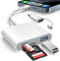 AkHolz SD Card Reader for iPhone iPad Built-in Lightening & USB-C Dual Connectors Card Adapter with SD MicroSD USB-A 3 Slots Trail Camera Memory Card Viewer, Portable No App Required Plug and Play by AkHolz