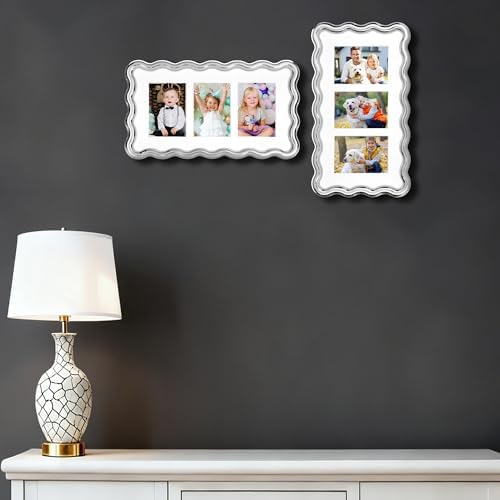 3-2x3'' Silver Heavy-Duty Zinc Alloy Picture Frames,Wave Design Silver Picture Frame Multi 3x2'' Photo Frame,with Black Premium Velvet Backing,for Desktop and Wall Hanging. - Image 4