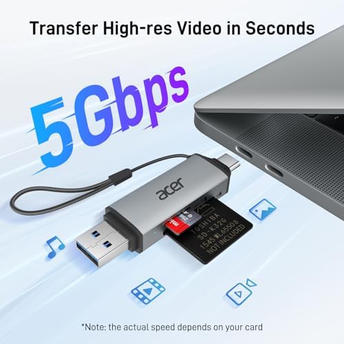 acer SD Card Reader USB C, Dual Slots USB Type C to Micro SD Card Adapter - Image 2