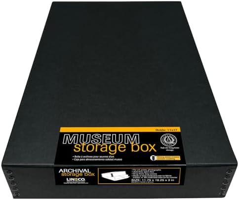 Lineco Museum Archival Storage Box, Drop Front, 11.75x18.25x3 in, Black by Lineco