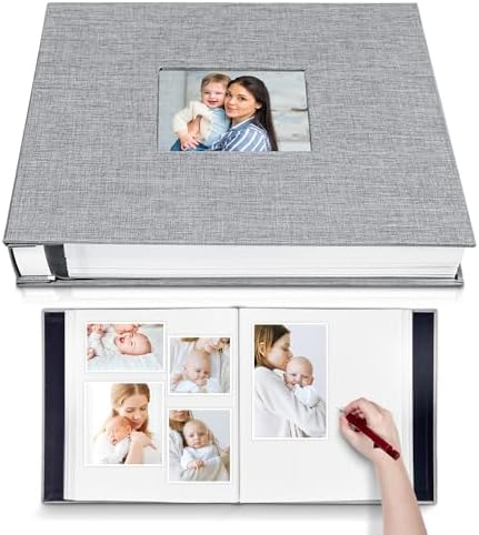 HoneyTolly Large Photo Album Self Adhesive, DIY Scrapbook Album for 4x6 8x10 10x12 Pictures, 60 Pages Linen Cover Memory Book, Ideal Gift for Family Wedding Baby Christmas Anniversary(Grey) by HoneyTolly