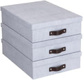 Bigso Oskar Canvas Fiberboard Document Letter Box - File Organizer Box for Important Paperwork - Document Storage with a Lid & Leather Handle - 3.3 in x 10.2 in x 13.8 in - 3 Pack - Ash by Bigso