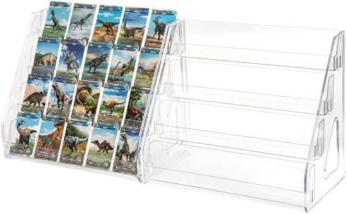 4 Tier Card Stand, 2Pack Clear Card Display for Greeting Cards, Postcards, Stickers,Sports Cards,Trading Card,Tiered display rack,Retail Photos Shelf for Vendors Craft Collection Show (2Pack-4Tier) - Image 5