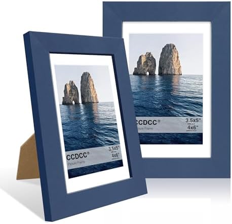 4x6 Picture Frame Set of 2, 4 x 6 Wood Photo Frames with Mat for 3.5x5, Natural Wooden Frame with Real Glass Cover for Wall and Tabletop Display,Blue by CCDCC