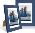 4x6 Picture Frame Set of 2, 4 x 6 Wood Photo Frames with Mat for 3.5x5, Natural Wooden Frame with Real Glass Cover for Wall and Tabletop Display,Blue by CCDCC