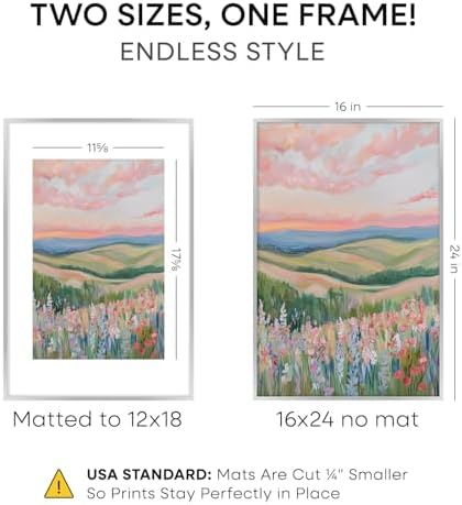 Homeforia 16x24 Silver Picture Frame, High-End Metal, 12x18 Mat, Glass - Image 2