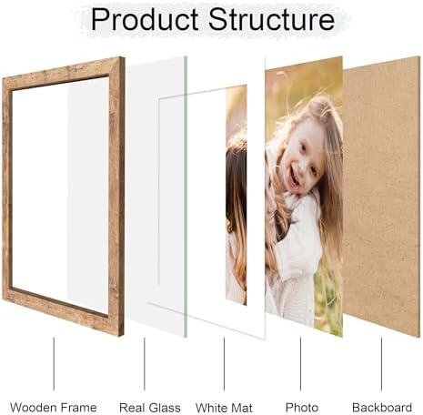 10x14 Picture Frame Set of 2, 10 x 14 Wood Photo Frames with Mat for 8x12, Natural Wooden Frame with Real Glass Cover for Wall and Tabletop Display,Brown - Image 3