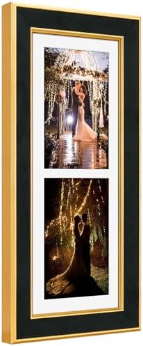 Suede 6x15 Picture Frame Display 2 Opening 5x7 Double Picture Frames Collage Wall Decor with Mat,Multi Photo Frame for Plexiglass,Wall Decor,1Pack,Black by AnoziebyProductsunder